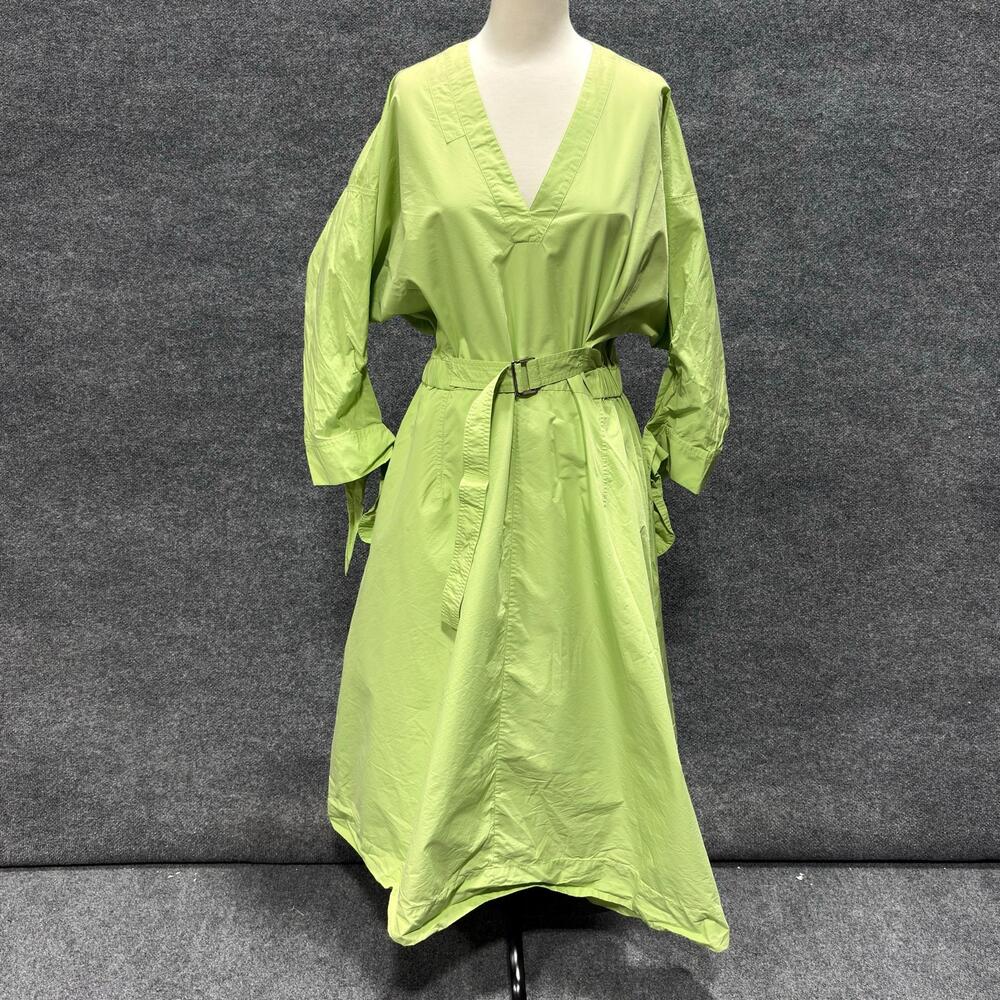 3.1 Phillip Lim Dress Womens 10 Green V Neck Belted Kaftan Midi Long Sleeve